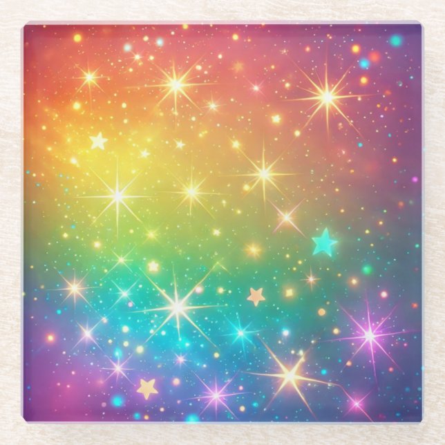 Posavasos De Vidrio Arcoíris colorido estrella espacio (Anverso)