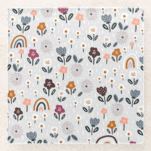 Posavasos De Vidrio Arcoiris florales: Textura sin soldadura dibujada