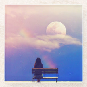 Posavasos De Vidrio Arcoiris lunar: Belleza Pastel Sky.