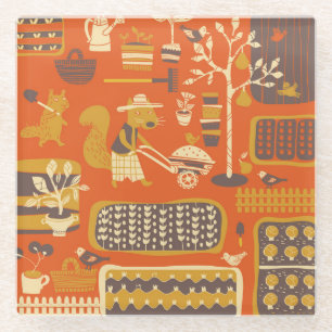 Posavasos De Vidrio Ardillas de jardín: Escena animal caprichosa