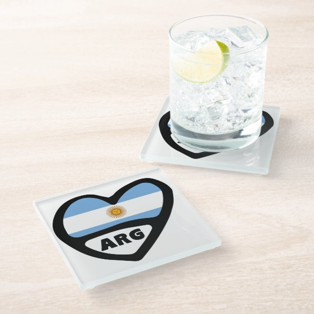 Posavasos De Vidrio Argentina Código de país Bandera Corazón ARG (Angular)