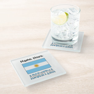 Posavasos De Vidrio Argentina y bandera argentina con tu nombre