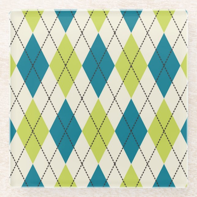 Posavasos De Vidrio Argyle Azul Y Verde (Anverso)