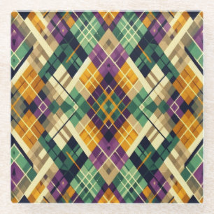 Posavasos De Vidrio Argyle Mardi Gras verde púrpura amarillo