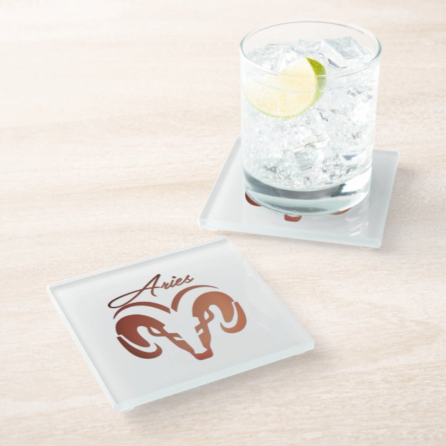 Posavasos De Vidrio Aries de Bronce el Carnero Zodiaco (Angular)