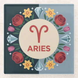 Posavasos De Vidrio Aries Flowers Cuadrado Glass Coaster