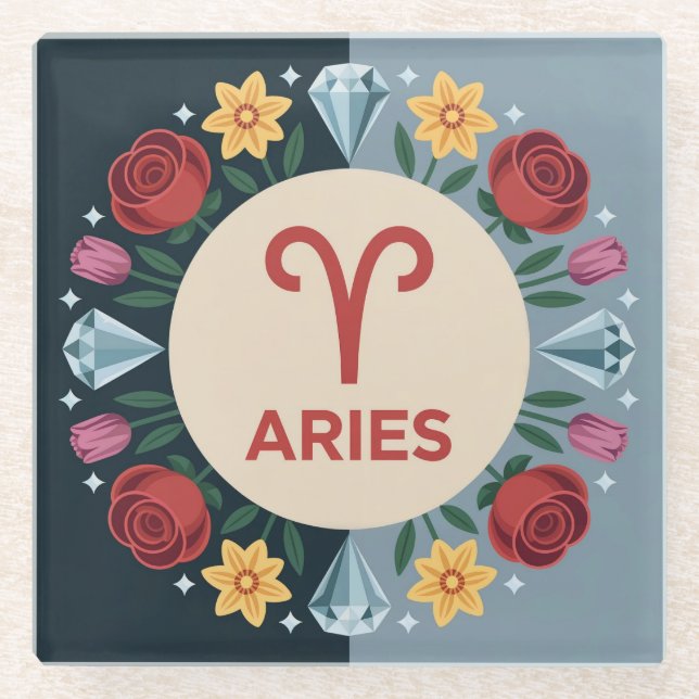 Posavasos De Vidrio Aries Flowers Cuadrado Glass Coaster (Anverso)