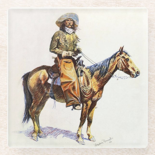 Posavasos De Vidrio Arizona Cowboy Arte occidental de Frederic Remingt (Anverso)