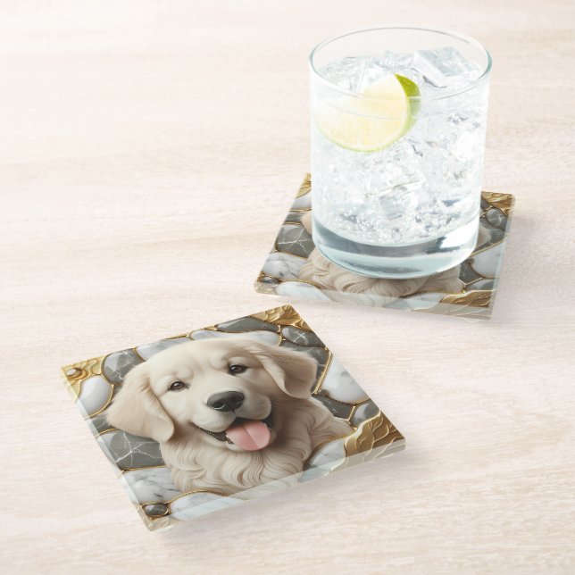 Posavasos De Vidrio Armonía clásica de mármol de Golden Retriever (Angular)