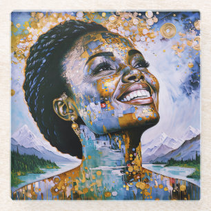 Posavasos De Vidrio "Armonía en oro y cielo"