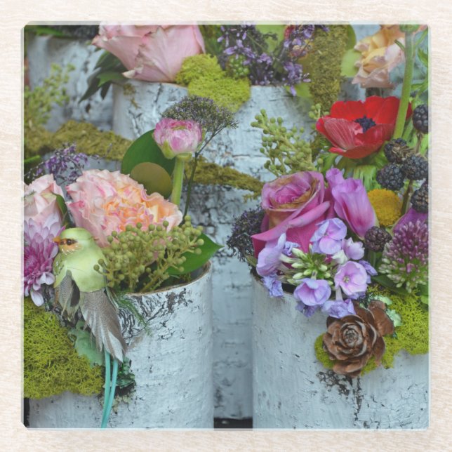 Posavasos De Vidrio Arreglos florales de primavera (Anverso)