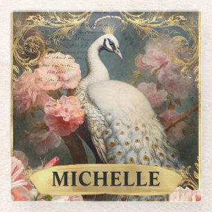 Posavasos De Vidrio Arroz blanca de color de agua y rosa de pavo real