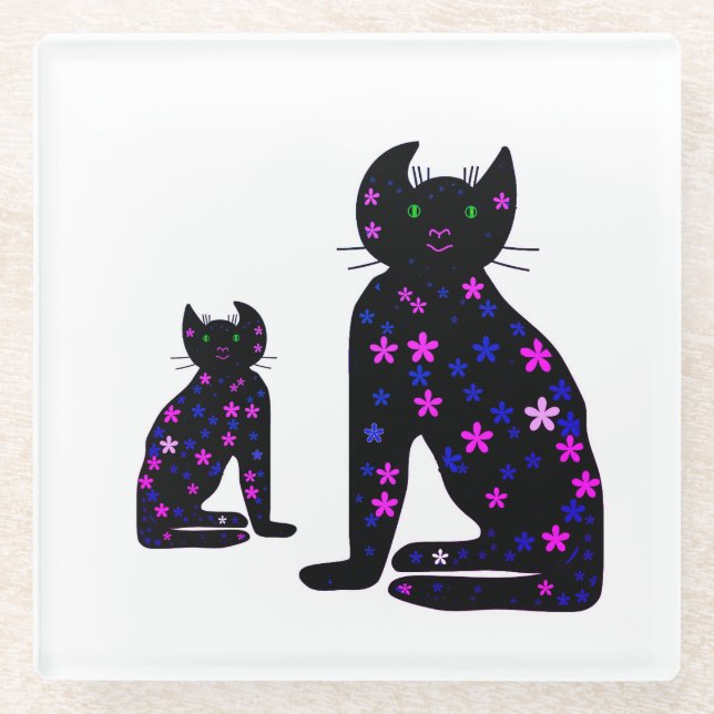 Posavasos De Vidrio Art, Clipart Cute Cat (Anverso)