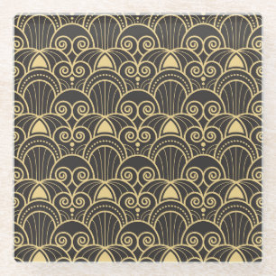Posavasos De Vidrio Art Deco: Baldosas Geométricas de Oro.