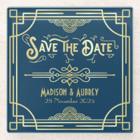Art Deco Boda Elegant Gold Blue Save the Date