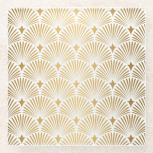 Posavasos De Vidrio Art Deco: Elegancia Oro-Blanco.