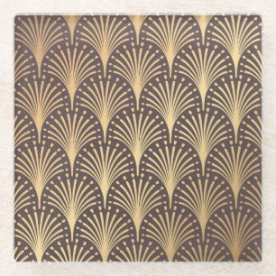Posavasos De Vidrio Art Deco Gold: Lujo geométrico minimalista