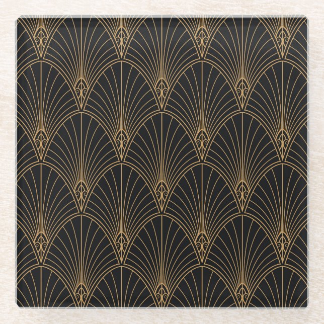 Posavasos De Vidrio Art deco: patrón geométrico clásico. (Anverso)