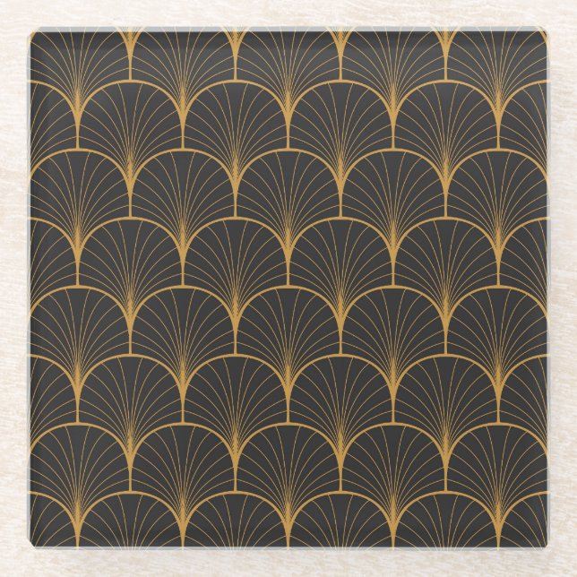 Posavasos De Vidrio Art Deco, Patrón Geométrico Vintage. (Anverso)