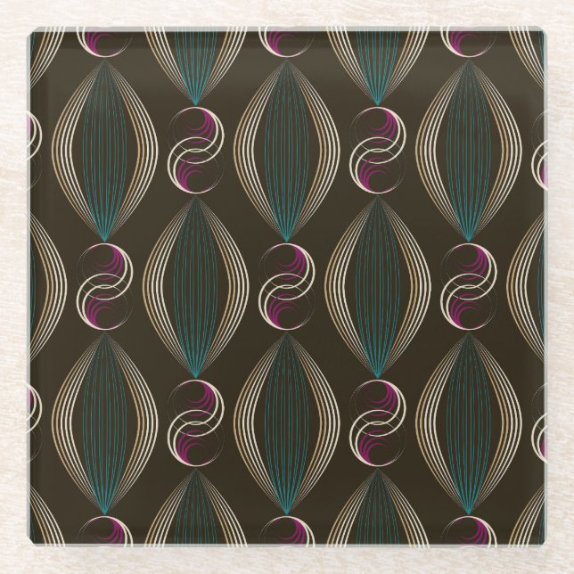 Posavasos De Vidrio Art deco: patrón geométrico vintage. (Anverso)