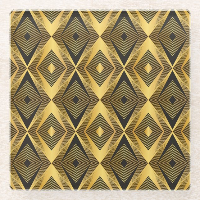 Posavasos De Vidrio Art Deco: Resumen de fondo geométrico (Anverso)