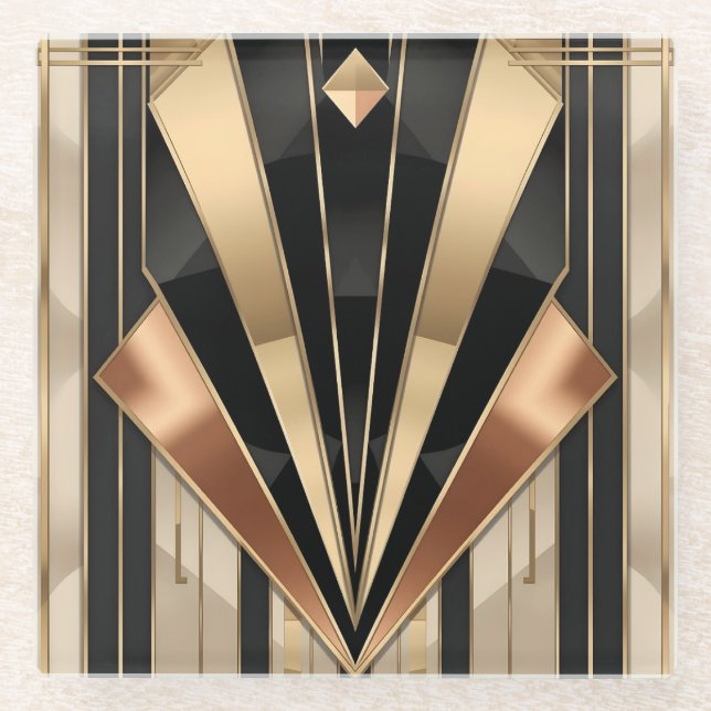 Posavasos De Vidrio Art Deco Sunburst Geometric Luxury Design (Anverso)