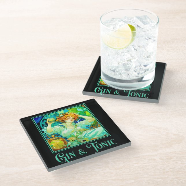 Posavasos De Vidrio Art Nouveau Gin & Tonic (Angular)