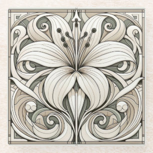 Posavasos De Vidrio Art Nouveau Lilly Floral Tile