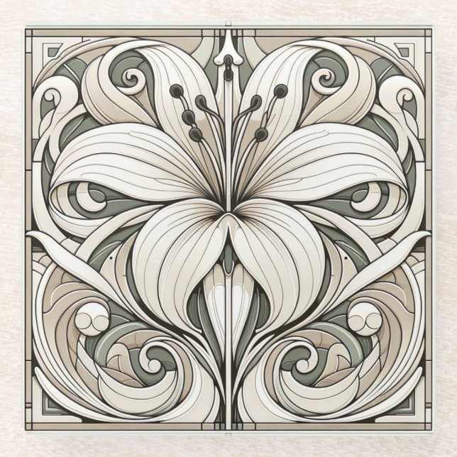 Posavasos De Vidrio Art Nouveau Lilly Floral Tile (Anverso)