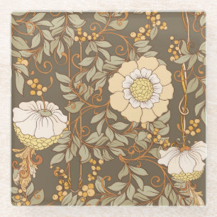 Posavasos De Vidrio Art Nouveau: Vintage floral decorativo.