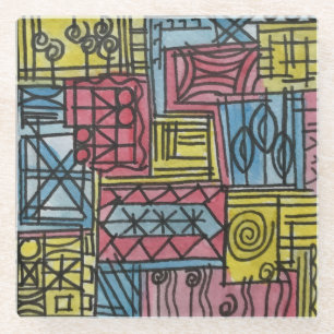 Posavasos De Vidrio Arte abstracto caprichoso y extravagante pintado a