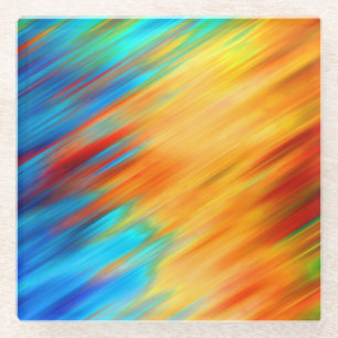 Posavasos De Vidrio Arte abstracto colorido azul naranja llamarada