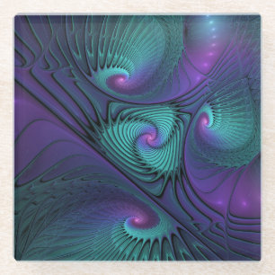 Posavasos De Vidrio Arte abstracto fractal moderno púrpura se encuentr
