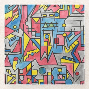 Posavasos De Vidrio Arte acuarela geométrico Bauhaus moderno del paisa