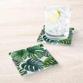 Posavasos De Vidrio Arte botánico moderno acuarela hojas de Monstera