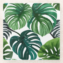 Posavasos De Vidrio Arte botánico moderno acuarela hojas de Monstera