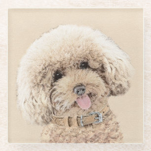 Posavasos De Vidrio Arte Canino Poodle Miniatura Juguete Albaricoque C