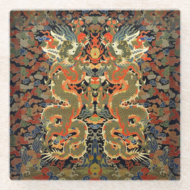 Posavasos De Vidrio Arte colorido de dragón asiático chino (Anverso)
