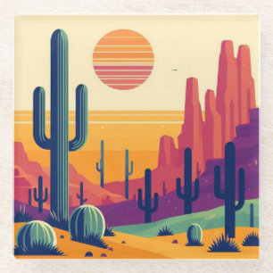Posavasos De Vidrio Arte colorido del desierto del sudoeste