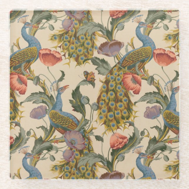 Posavasos De Vidrio Arte colorido del patrón de pavo real (Anverso)