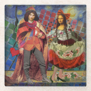 Posavasos De Vidrio Arte colorido divertido y romántico de Mona Lisa