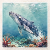 Arte costero acuarela de ballena azul oceánica