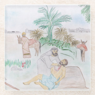 Posavasos De Vidrio Arte cristiano El buen samaritano