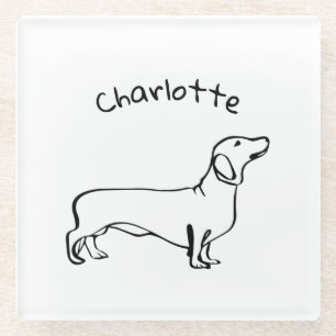 Posavasos De Vidrio Arte Dachshund minimalista - Tu texto, tu estilo