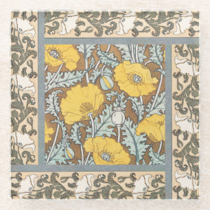 Posavasos De Vidrio arte de amapola flor amarillo ilustracion