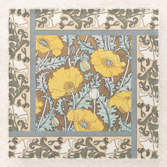 Posavasos De Vidrio arte de amapola flor amarillo ilustracion (Anverso)
