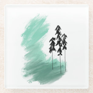 Posavasos De Vidrio arte de árbol verde escandinavo simple moderno men