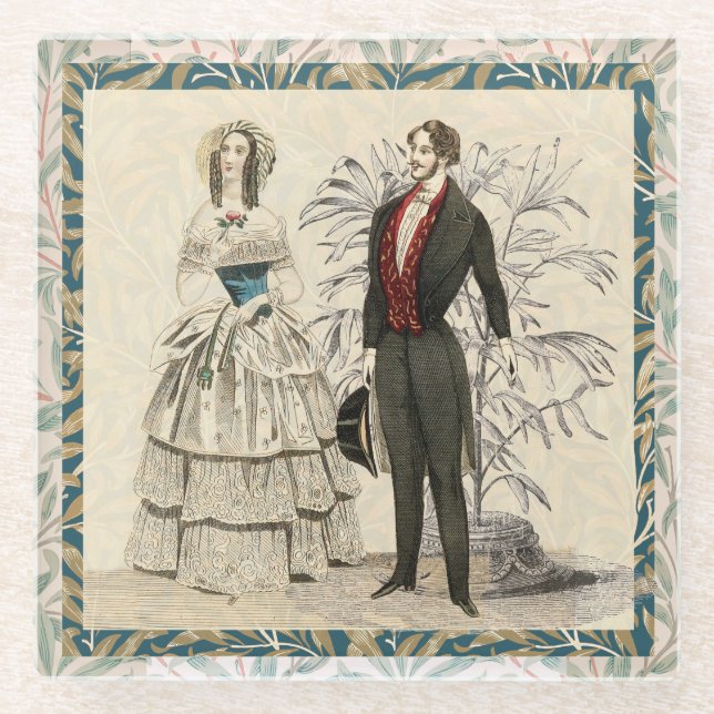 Posavasos De Vidrio Arte de boda victoriana vintage de 1844 (Anverso)