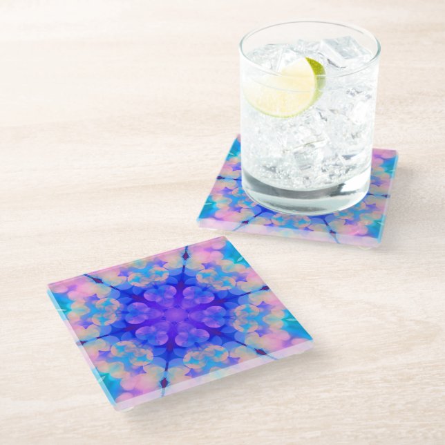 Posavasos De Vidrio Arte de burbujas en forma de gradiente azul y rosa (Angular)