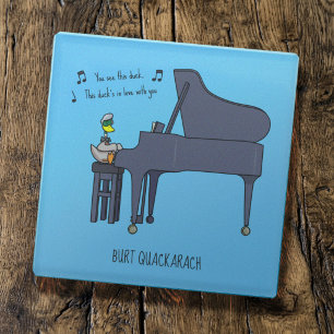 Posavasos De Vidrio Arte de Burt Quackarach Pato Tocando Piano Diverti